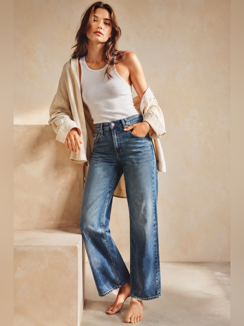Madewell Classic Straight Jeans Size 30 High Rise Medium Wash Cropped Denim